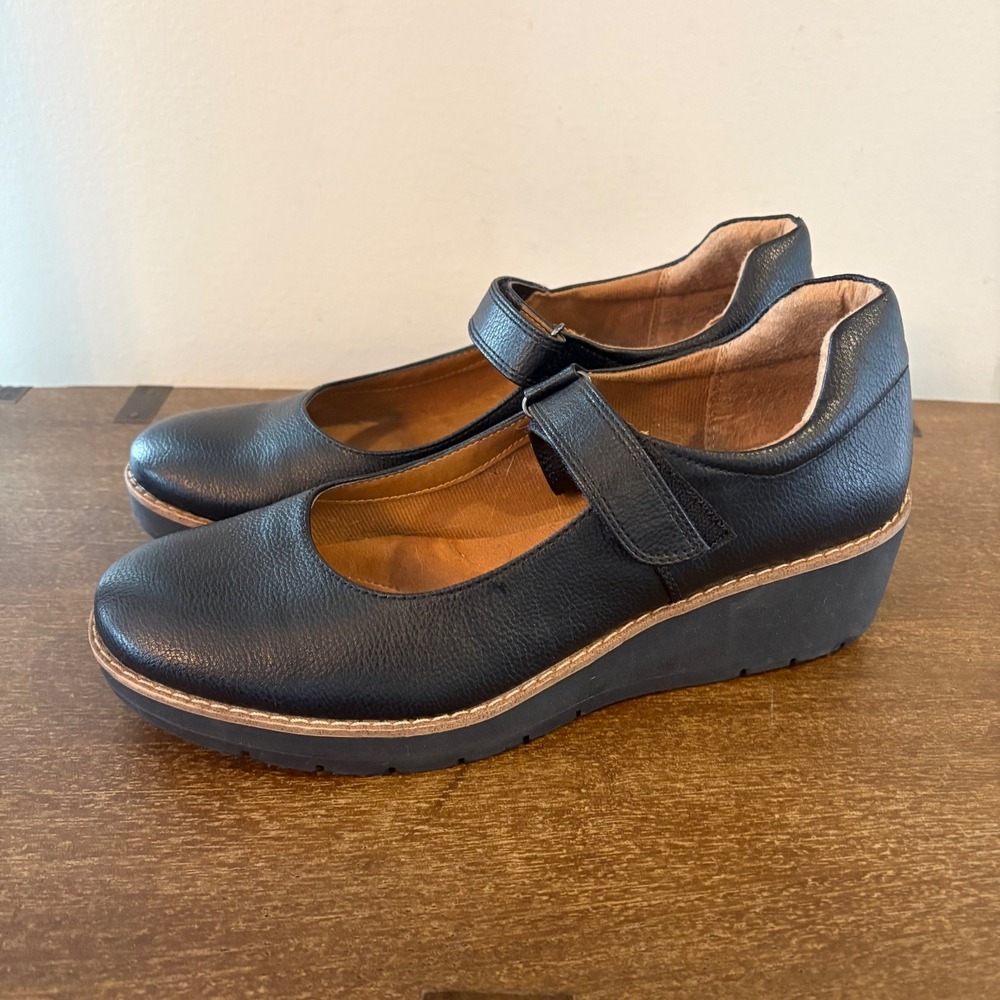 Eurosoft by Sofft Franlee Black Mary Jane Wedge Shoes Womens 11M Hook Loop Strap